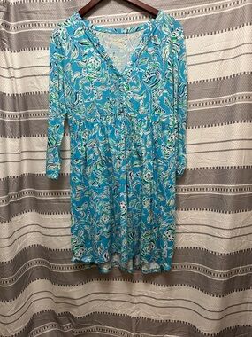 Lilly Pulitzer Turquoise Blue Floral Print Dress